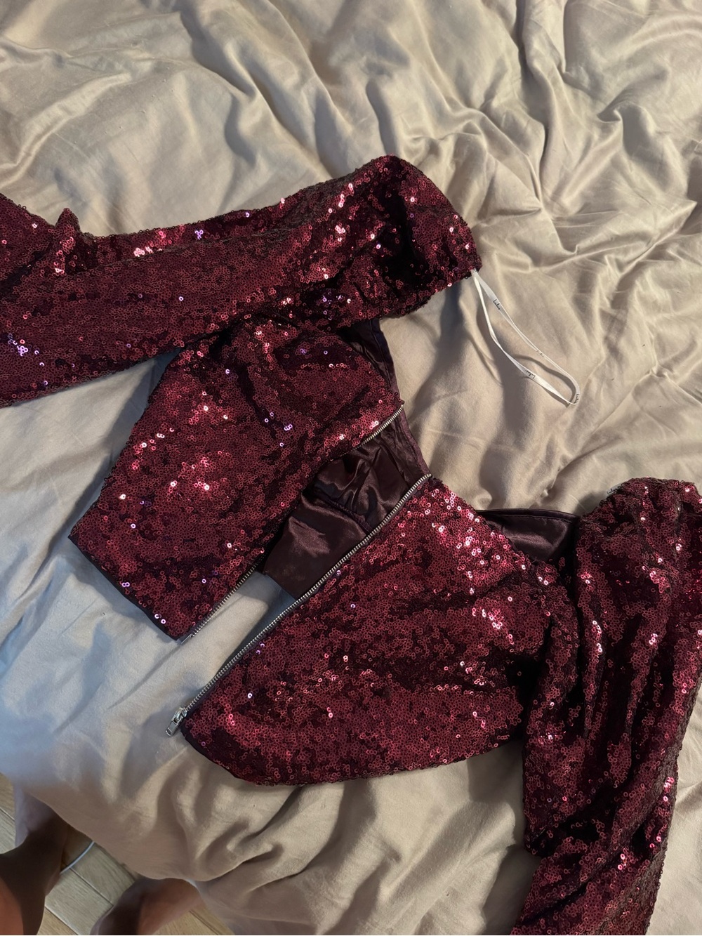Lulu's Burgundy Sequin Off-Shoulder Crop Top